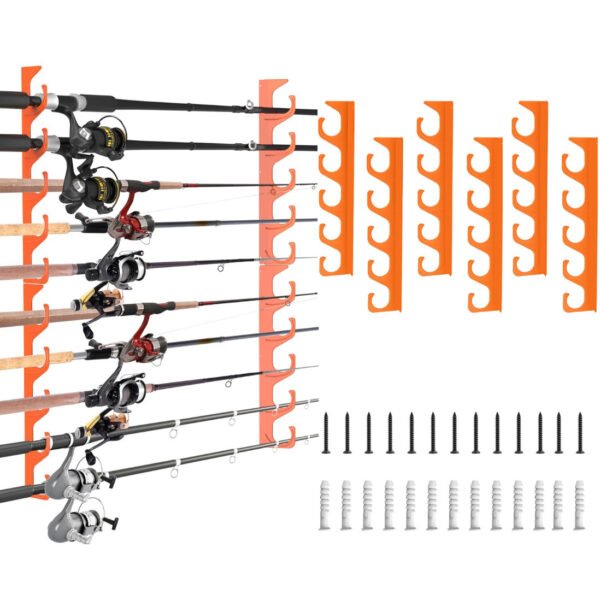 3pcs Fishing Rod Rack Orange, Rubber Coated Metal Fishing Rod Rack, Living Room Wall Display Rack, Horizontal Wall Storage Rack, Garden Villas Fishing Rod Rack For Living Room, Garage, Bedroom Fishing - Image 9