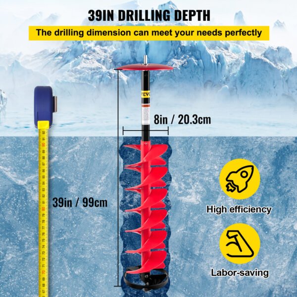 VEVOR Ice Drill Auger, Diameter Nylon Ice Auger, Length Ice Auger Bit,Auger Drill With  Extension Rod,Auger Bit W Drill Adapter,Top Plate & Blade Guard For Ice Fishing Ice Burrowing Red - Image 5