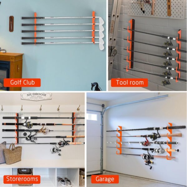 3pcs Fishing Rod Rack Orange, Rubber Coated Metal Fishing Rod Rack, Living Room Wall Display Rack, Horizontal Wall Storage Rack, Garden Villas Fishing Rod Rack For Living Room, Garage, Bedroom Fishing - Image 5