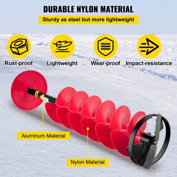 VEVOR Ice Drill Auger, Diameter Nylon Ice Auger, Length Ice Auger Bit,Auger Drill With  Extension Rod,Auger Bit W Drill Adapter,Top Plate & Blade Guard For Ice Fishing Ice Burrowing Red - Image 2