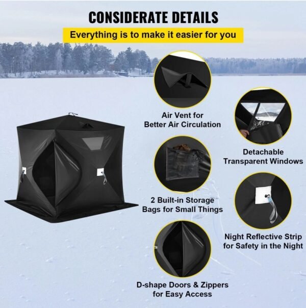 2-3 Person Ice Fishing Shelter, Pop-Up Portable Insulated Ice Fishing Tent, Waterproof Oxford Fabric - Image 2